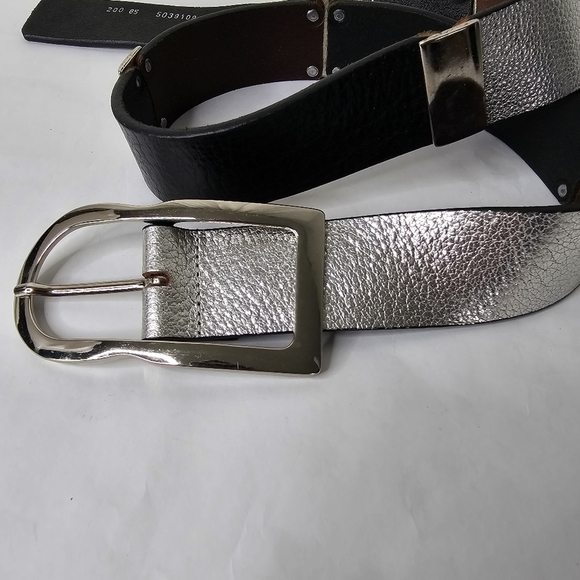Otto Kern Silver, Black & Metal Leather Belt Large Silver Buckle - Picture 2 of 8